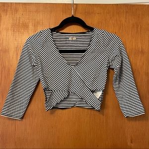 Hollister Stripe Cut Out Crop Top 3/4 Sleeve